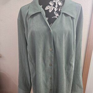 SIZE 5X (30/32W) STRETCH Green (new) Long Sleeve Blouse INVPV2394